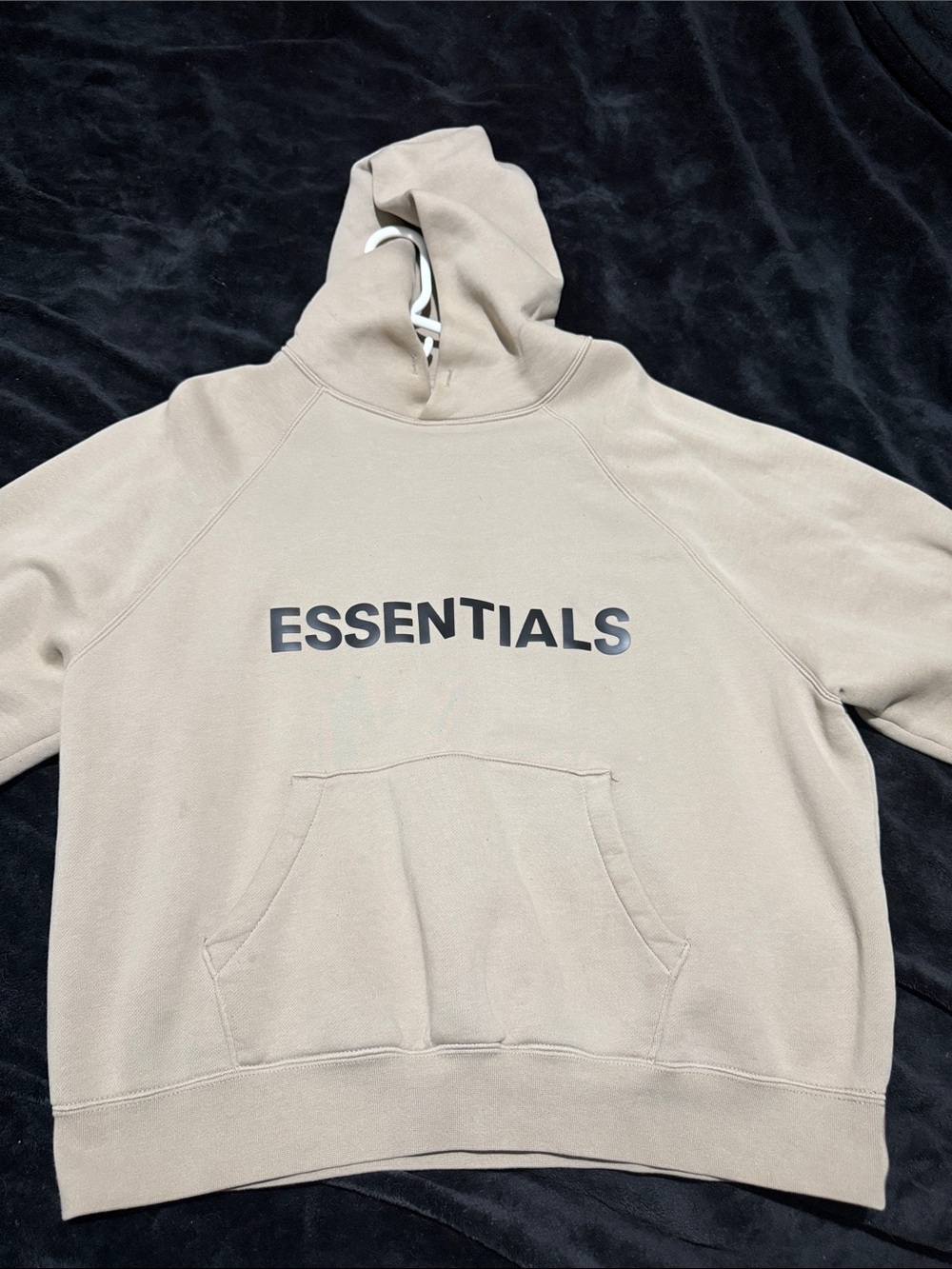 Essentials Men’s Tan Crewneck Hoodie with Black Logo